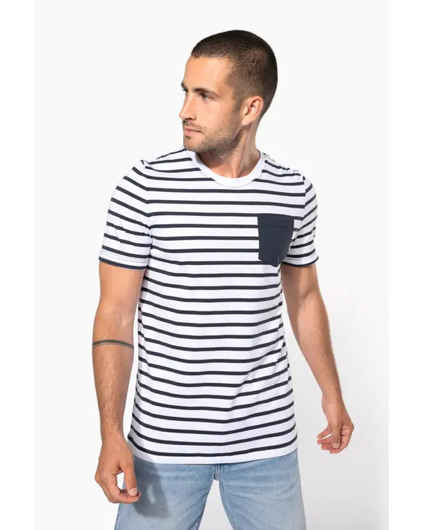 Gestreept maritiem T-shirt met korte mouwen en zak