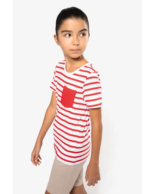 Gestreiftes maritimes T-Shirt mit kurzer Tasche