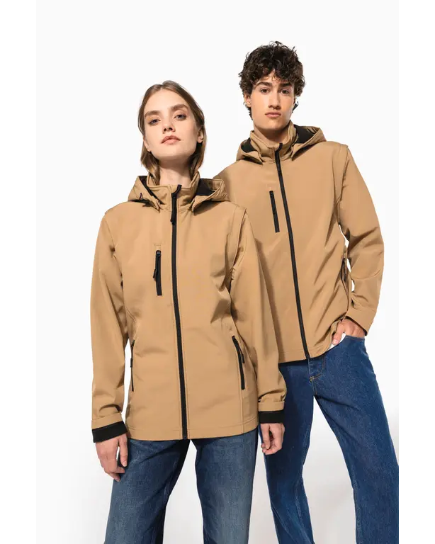 Softshell-Jacke mit Kapuze und abnehmbaren Ärmeln