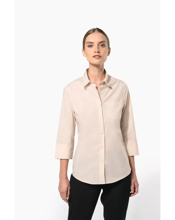 Popeline Polycotton Bluse mit 3/4 Ärmeln und einfacher Pflege