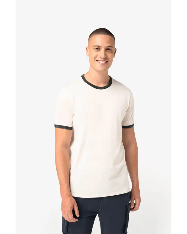 Ringer T-Shirt mit kontrastierenden Rändern und gewaschenem Effekt