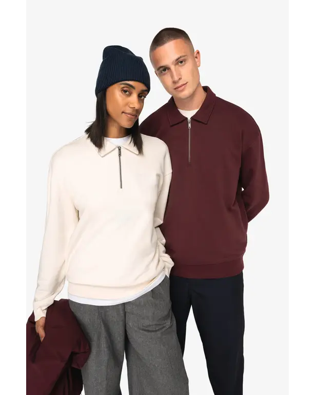 Duurzaam sweatshirt met kwart rits en polo kraag met drop shoulders