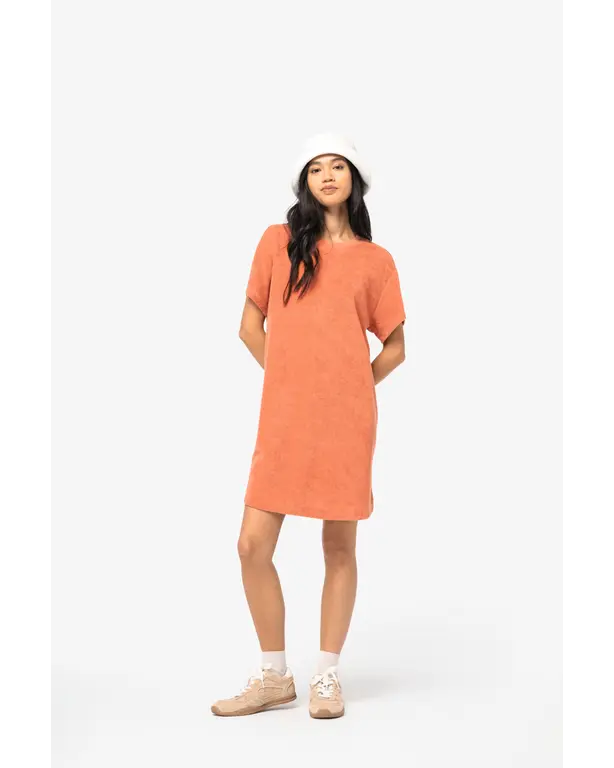 T-shirt jurk van gerecycled materiaal met afhangende schouders