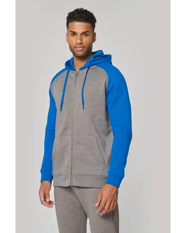 Bicolor fleece hoodie met rits