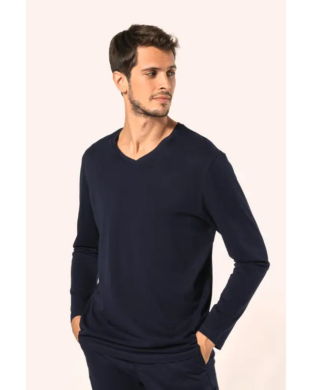 Supima® T-shirt met V-hals en lange mouwen