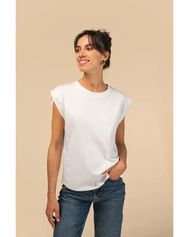 Ökologisches ärmelloses T-Shirt mit Schulterpolstern