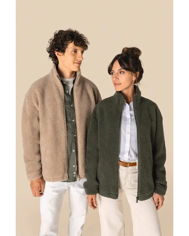 Reißverschluss Sweatshirt mit fallenden Schultern aus Sherpa