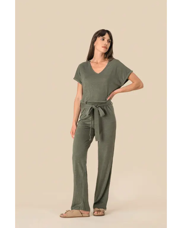 Korte mouwen linnen jumpsuit