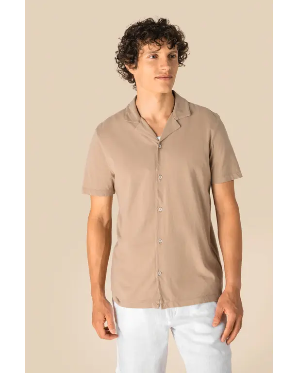 Ecoresponsabele bowlingkraag shirt met korte mouwen