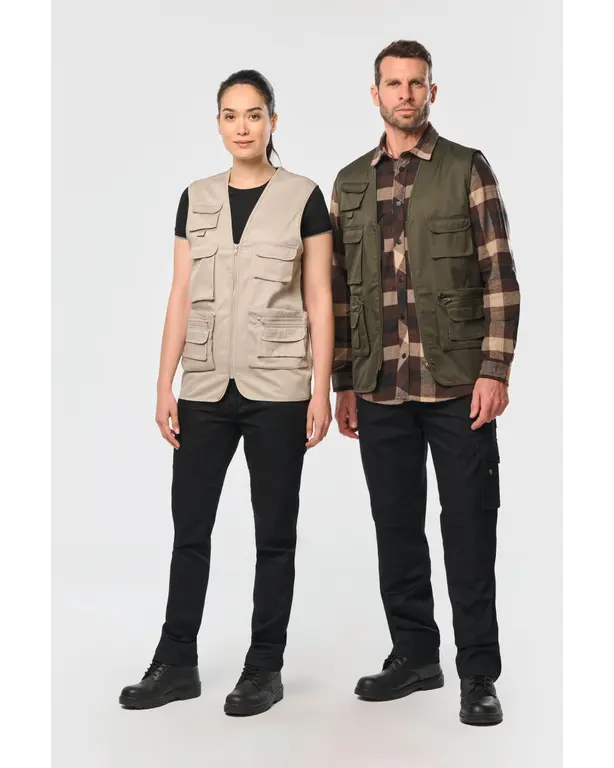 Gelaagd polycotton multi-pocket vest