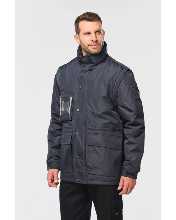 Parka workwear with removable sleeves