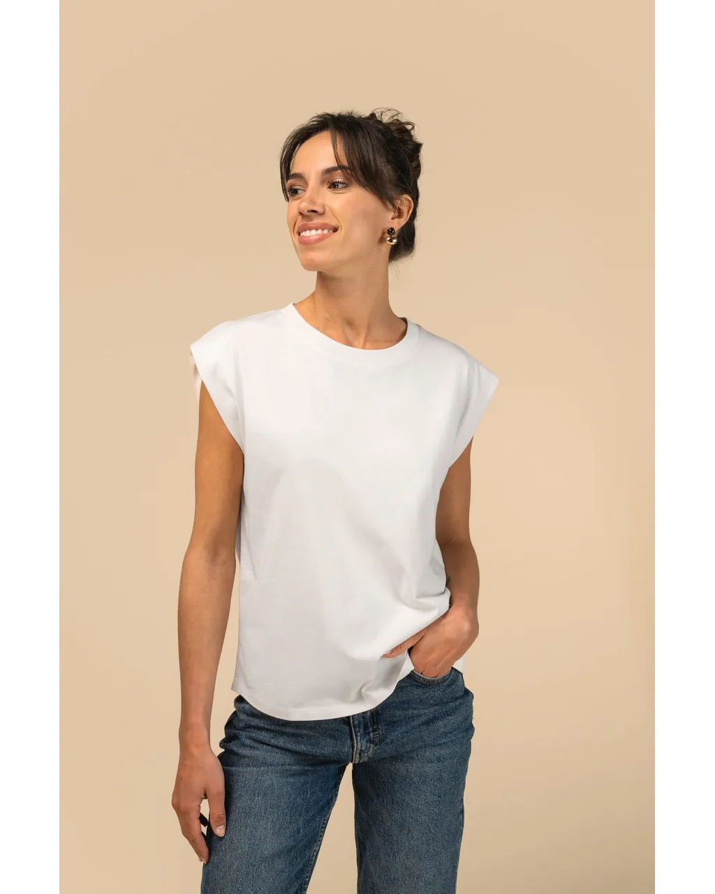 Eco-vriendelijk mouwloos T-shirt met schoudervullingen