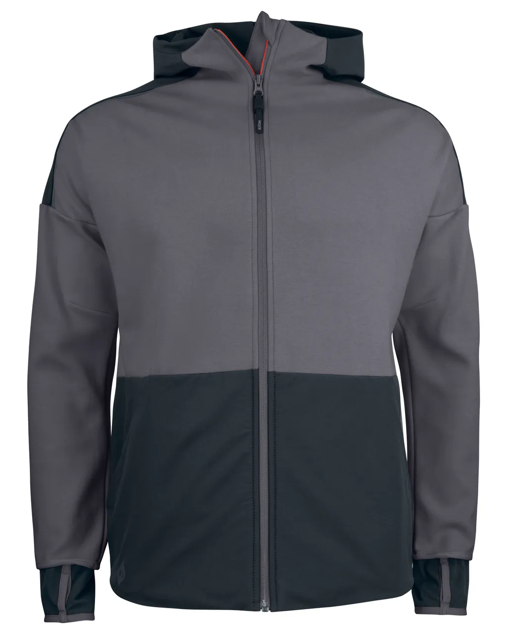 Two-material sweatshirt with contrasting hood